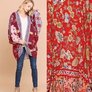 UMGEE Floral Boho Cocoon Open Front Kimono Yukata  Top Size S/M
